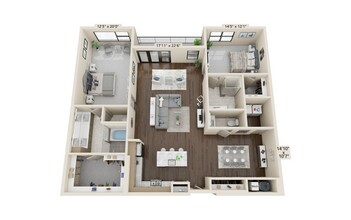 2 bedroom 2.5 bath 707 floor plan